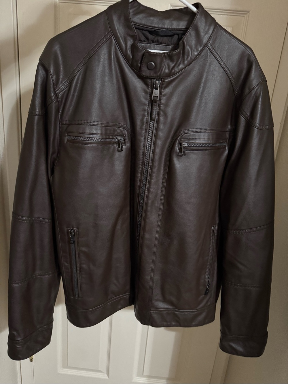 Men’s Brown Calvin Klein Leather Moto Jacket